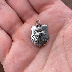 Vintage 925 Sterling Silver Angel with Bow and Wings Pendant Bracelet Charm